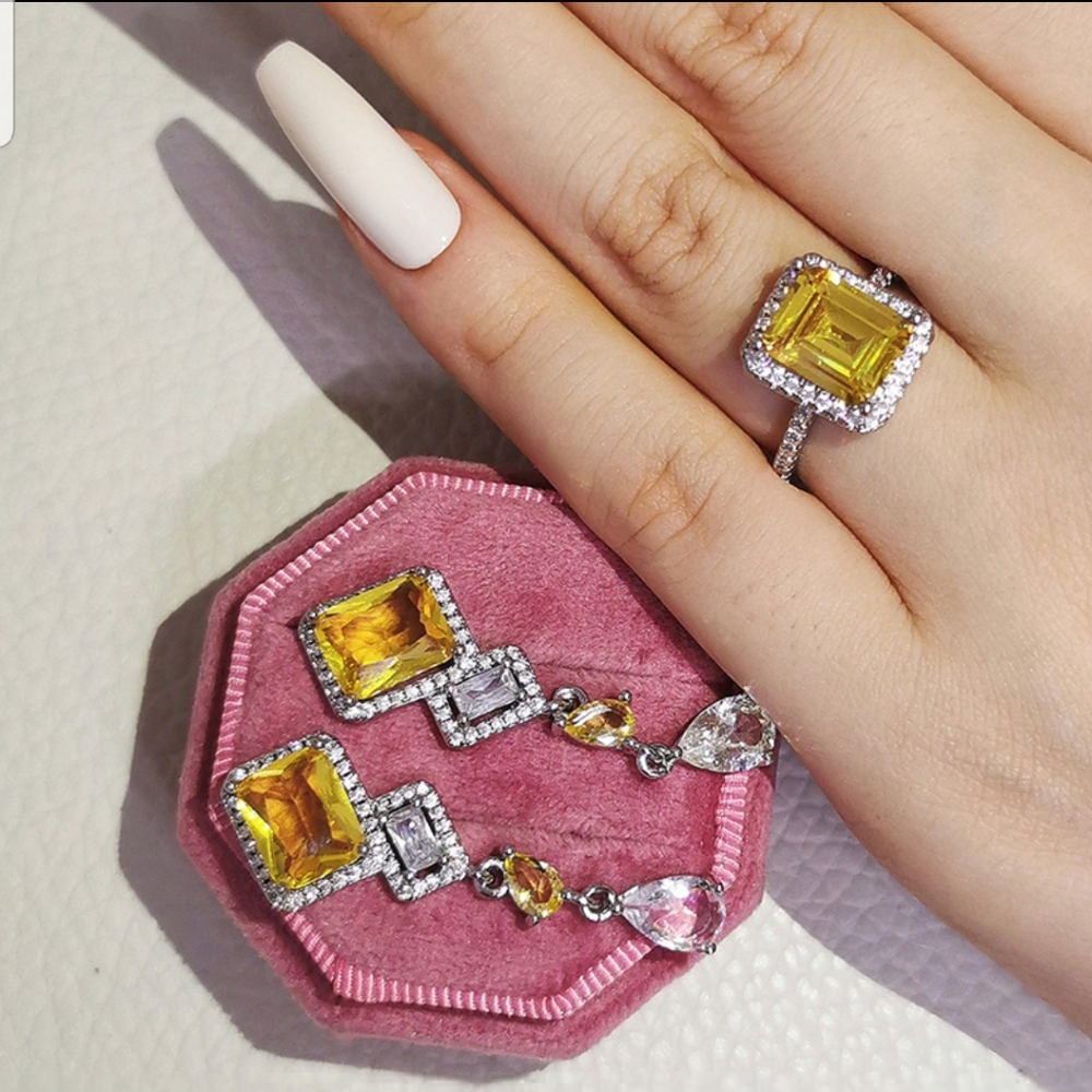 Swarovski Elements 925 Sterling Silver Citrine Yellow Solitaire Ring NEW - Picture 8 of 15